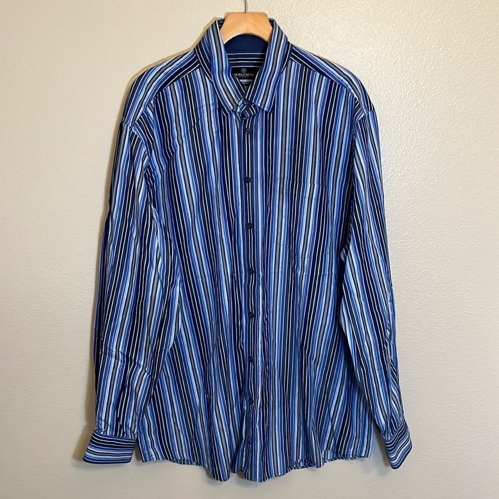 Bugatchi Uomo Striped Button Down Long Sleeve Cotton Plus Size Shirt